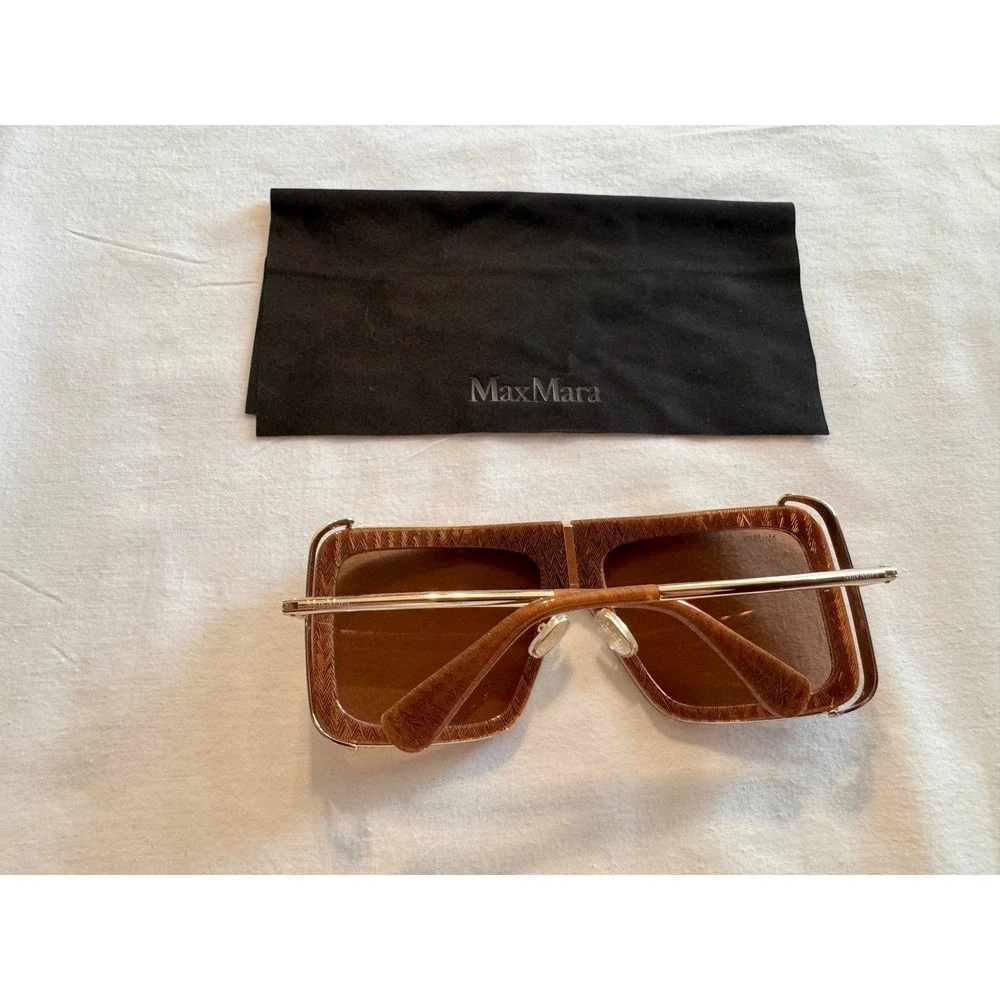 Max‎ Mara Jean MM0119 Brown Chevron Textured Oversized Square Sunglasses Womens